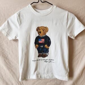 Polo Ralph Lauren Boys Sz 5 White Polo Bear Graphic Print 100% Cotton T-Shirt